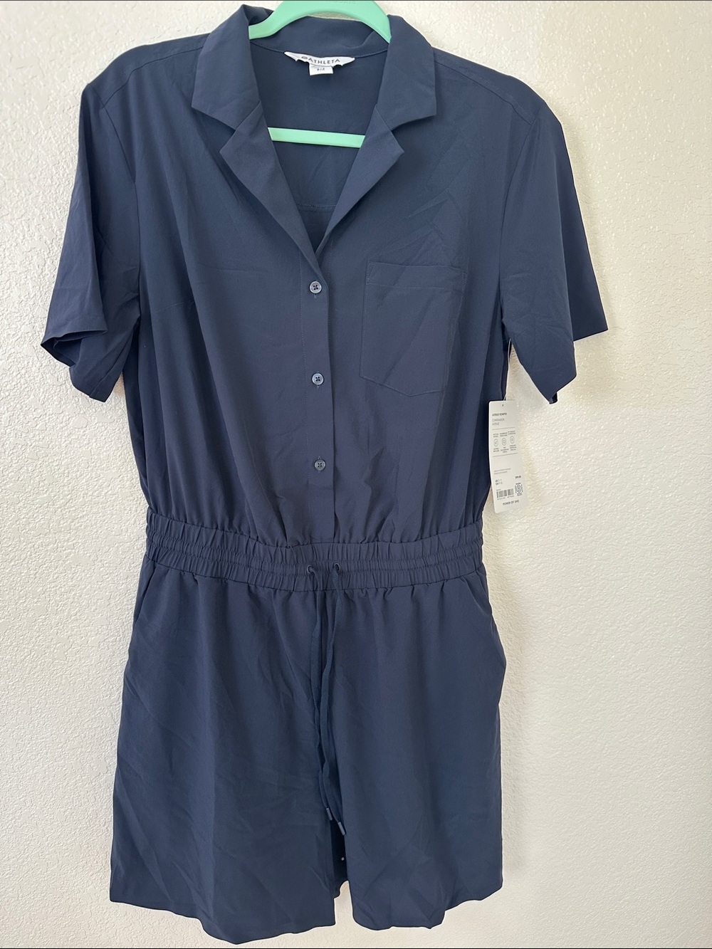 NWT Athleta Avenue Romper Drawstring Navy Short-Sleeve  size Small/ Tall